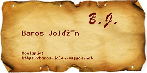 Baros Jolán névjegykártya